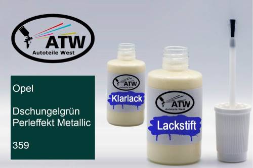 Opel, Dschungelgrün Perleffekt Metallic, 359: 20ml Lackstift + 20ml Klarlack - Set, von ATW Autoteile West.